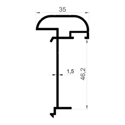 Konmetsan Alüminyum üretimi olan bu doğrama alüminyum profil, Dağ Group Alüminyum güvencesiyle Türkiye alüminyum sektörüne sunulmaktadır. 35x46.2 ölçüsü ve 1.5mm kalınlığı ile doğrama sistemlerinde dengeli ve dayanıklı kullanım sağlar.