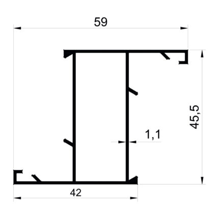 Konmetsan Alüminyum üretimi olan bu doğrama alüminyum profil, Dağ Group Alüminyum güvencesiyle Türkiye alüminyum sektörüne sunulmaktadır. 59x45,5 ölçüsü ve 1,1mm kalınlığı ile doğrama sistemlerinde hafif ve dengeli kullanım sağlar.