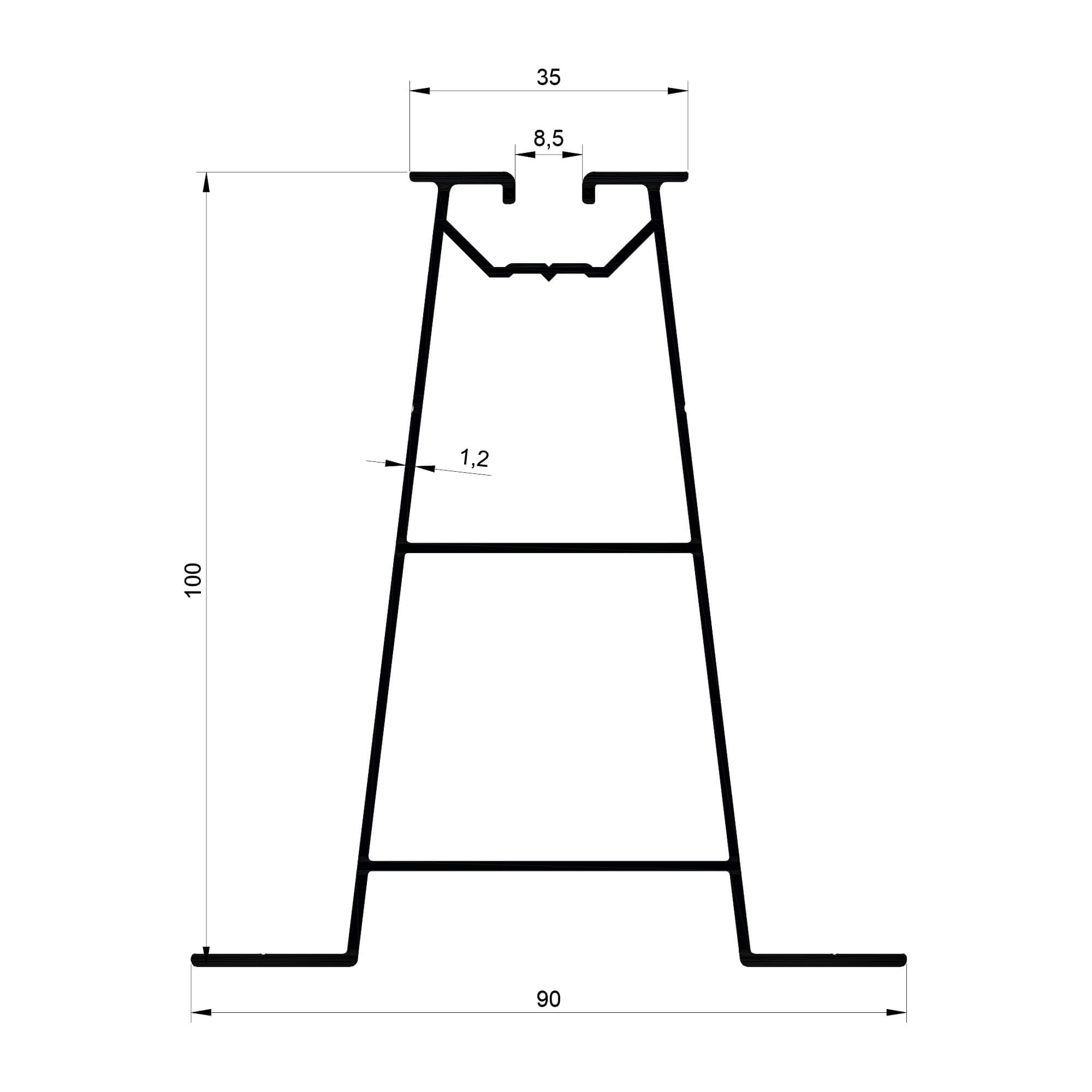 dg-16072-90x100-1.2mm-ges-aluminyum-profil-konmetsan Konmetsan Alüminyum üretimi olan bu güneş enerji santrali alüminyum profil, Dağ Group Alüminyum güvencesiyle Türkiye alüminyum sektörüne sunulmaktadır. 90x100 ölçüsü ve 1,2mm kalınlığı ile GES projelerinde dayanıklı ve uzun ömürlü kullanım sağlar.