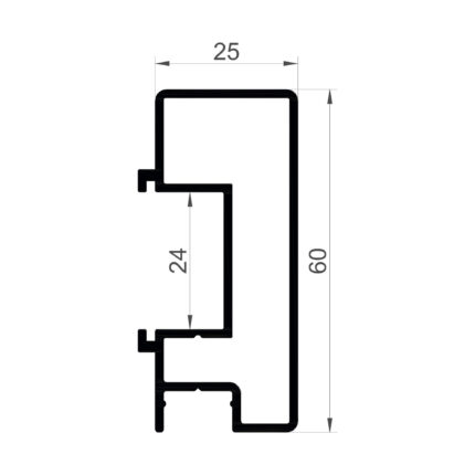 Konmetsan Alüminyum üretimi olan bu özel amaçlı alüminyum profil, Dağ Group Alüminyum güvencesiyle Türkiye alüminyum sektörüne sunulmaktadır. 25x60 ölçüsü ile uzun ve dar kesitli sistem uygulamalarına uyum sağlar.