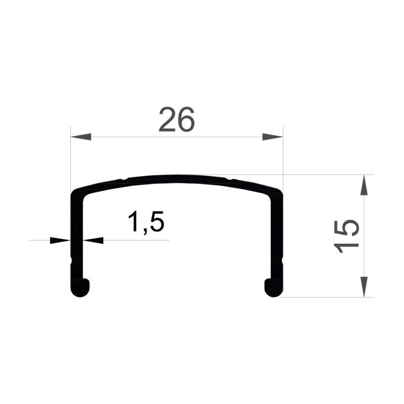 Konmetsan Alüminyum üretimi olan bu özel amaçlı alüminyum profil, Dağ Group Alüminyum güvencesiyle Türkiye alüminyum sektörüne sunulmaktadır. 26x15 ölçüsü ve 1.5mm kalınlığı ile dar ve kompakt sistem uygulamalarına uyum sağlar.