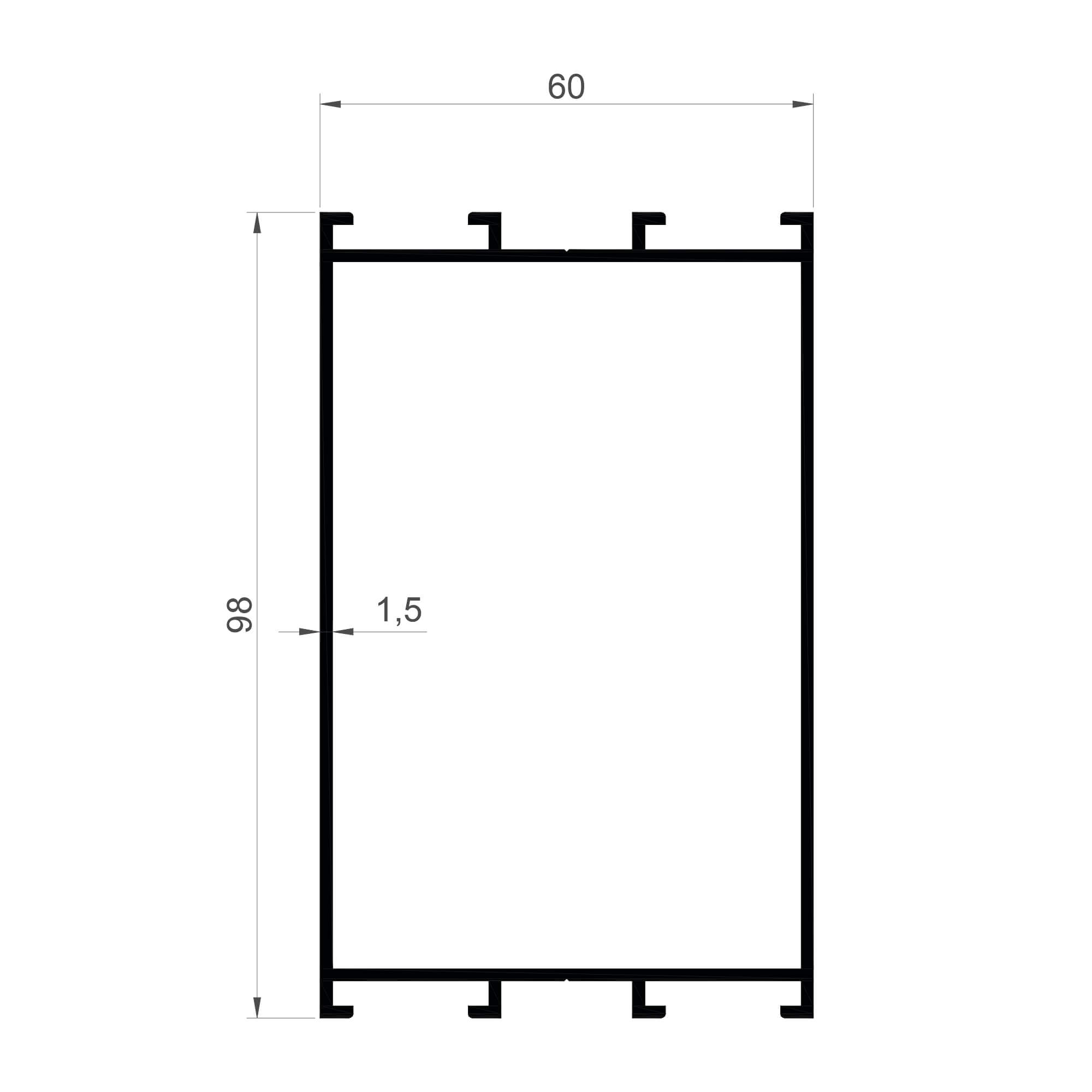 dg-16180-60x98-1.5mm-dograma-aluminyum-profil-konmetsan Konmetsan Alüminyum üretimi olan bu doğrama alüminyum profil, Dağ Group Alüminyum güvencesiyle Türkiye alüminyum sektörüne sunulmaktadır. 60x98 ölçüsü ve 1,5mm kalınlığı ile doğrama sistemlerinde yüksek dayanıklılık ve geniş kesit avantajı sağlar.