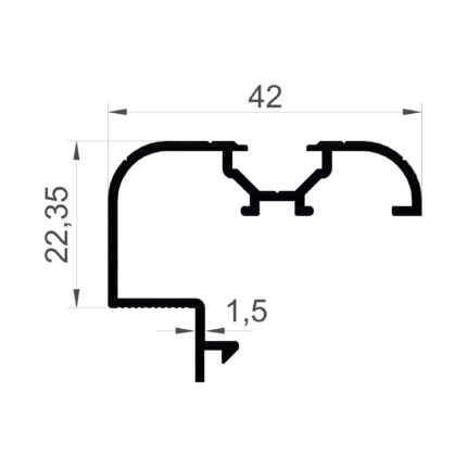 Konmetsan Alüminyum üretimi olan bu doğrama alüminyum profil, Dağ Group Alüminyum güvencesiyle Türkiye alüminyum sektörüne sunulmaktadır. 42x22.35 ölçüsü ve 1.5mm kalınlığı ile doğrama sistemlerinde dengeli ve dayanıklı kullanım sağlar.