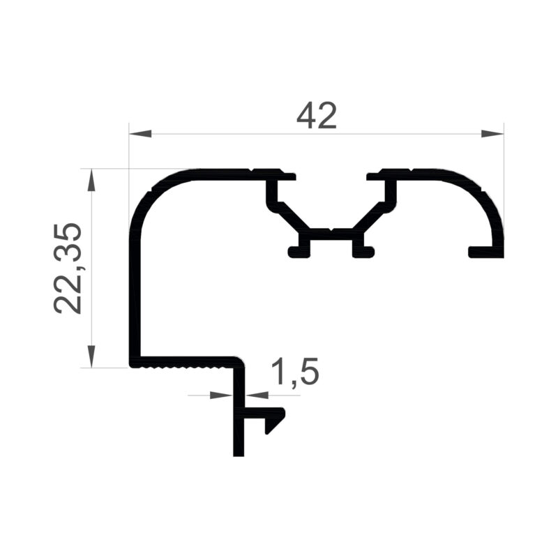 Konmetsan Alüminyum üretimi olan bu doğrama alüminyum profil, Dağ Group Alüminyum güvencesiyle Türkiye alüminyum sektörüne sunulmaktadır. 42x22.35 ölçüsü ve 1.5mm kalınlığı ile doğrama sistemlerinde dengeli ve dayanıklı kullanım sağlar.