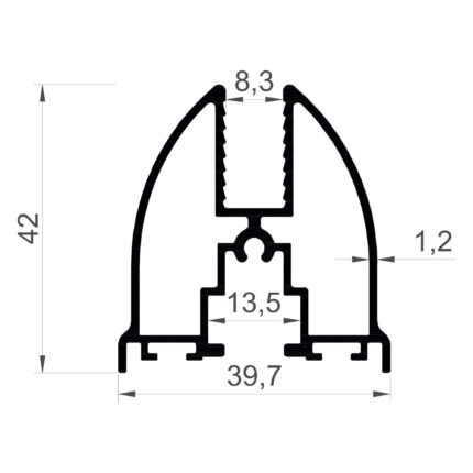 Konmetsan Alüminyum üretimi olan bu cam balkon alüminyum profil, Dağ Group Alüminyum güvencesiyle Türkiye alüminyum sektörüne sunulmaktadır. 39,7x42 ölçüsü ve 1,2mm kalınlığı ile cam balkon sistemlerinde hafif ve dengeli çözümler sunar.