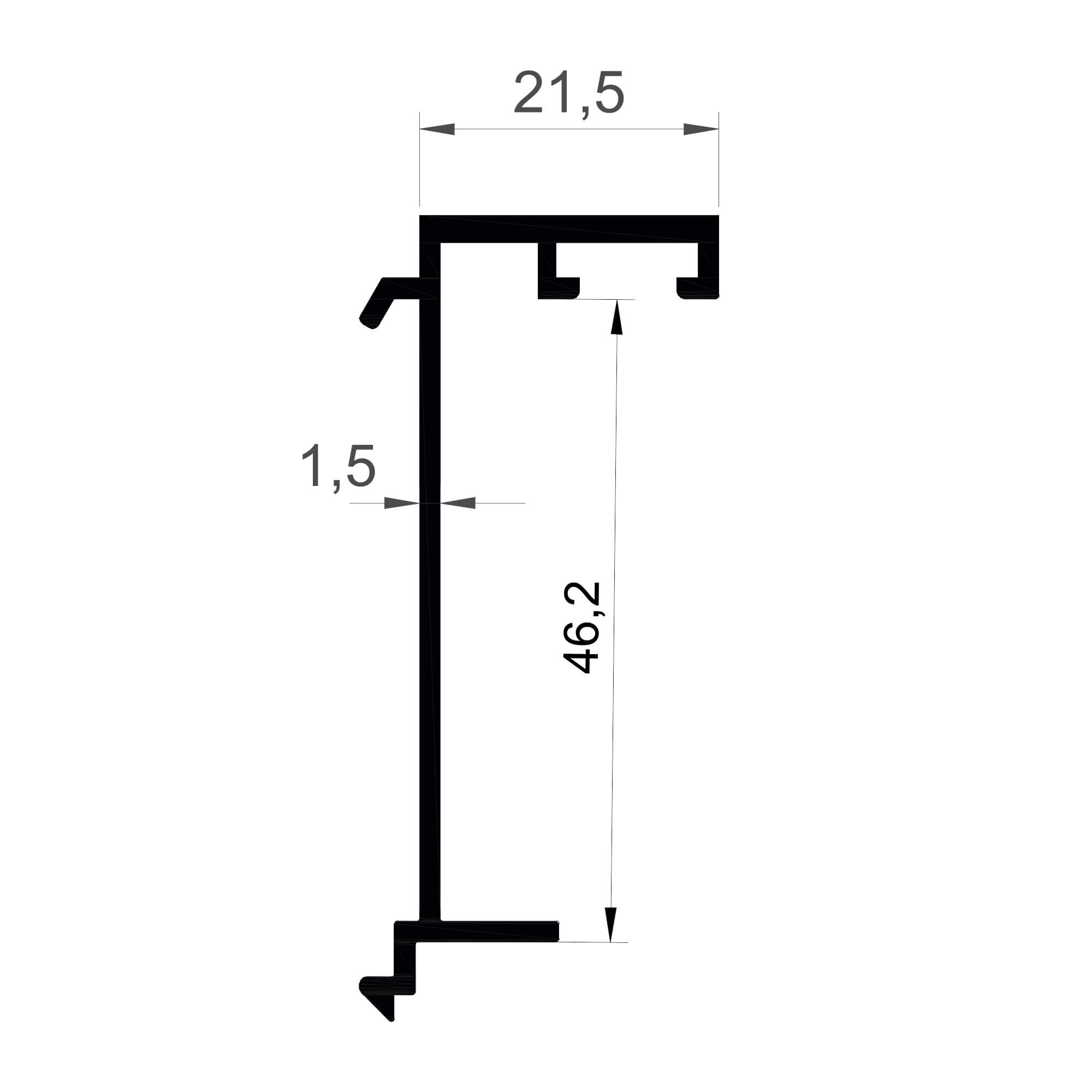 dg-16217-21.5x46.2-1.5mm-dograma-aluminyum-profil-konmetsan Konmetsan Alüminyum üretimi olan bu doğrama alüminyum profil, Dağ Group Alüminyum güvencesiyle Türkiye alüminyum sektörüne sunulmaktadır. 21.5x46.2 ölçüsü ve 1.5mm kalınlığı ile doğrama sistemlerinde güçlü ve dengeli kullanım sağlar.