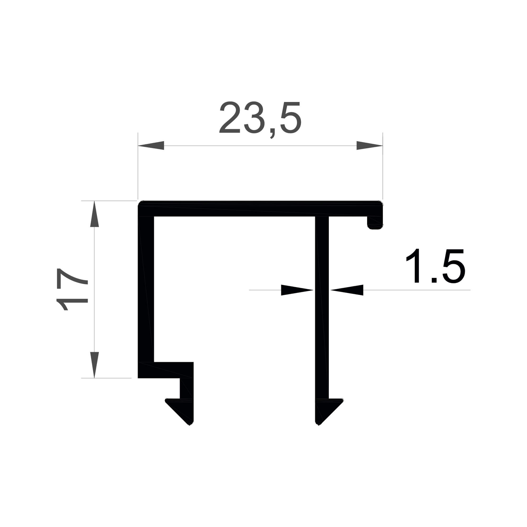 dg-16218-23.5x17-1.5mm-dograma-aluminyum-profil-konmetsan Konmetsan Alüminyum üretimi olan bu doğrama alüminyum profil, Dağ Group Alüminyum güvencesiyle Türkiye alüminyum sektörüne sunulmaktadır. 23.5x17 ölçüsü ve 1.5mm kalınlığı ile doğrama sistemlerinde kompakt ve dayanıklı kullanım sağlar.