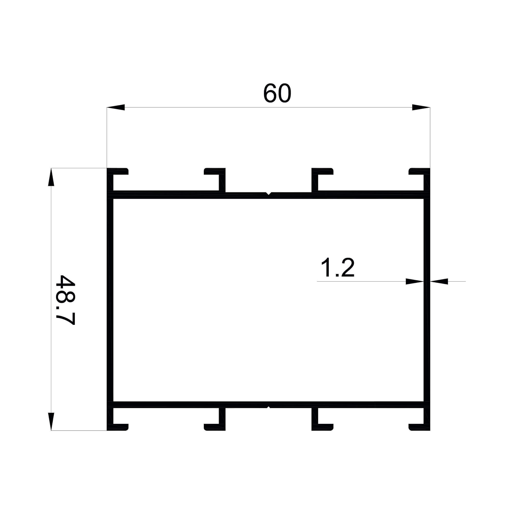 dg-16372-60x48.7-1.2mm-dograma-aluminyum-profil-konmetsan Konmetsan Alüminyum üretimi olan bu doğrama alüminyum profil, Dağ Group Alüminyum güvencesiyle Türkiye alüminyum sektörüne sunulmaktadır. 60x48.7 ölçüsü ve 1.2mm kalınlığı ile doğrama sistemlerinde hafif ve dengeli kullanım sağlar.