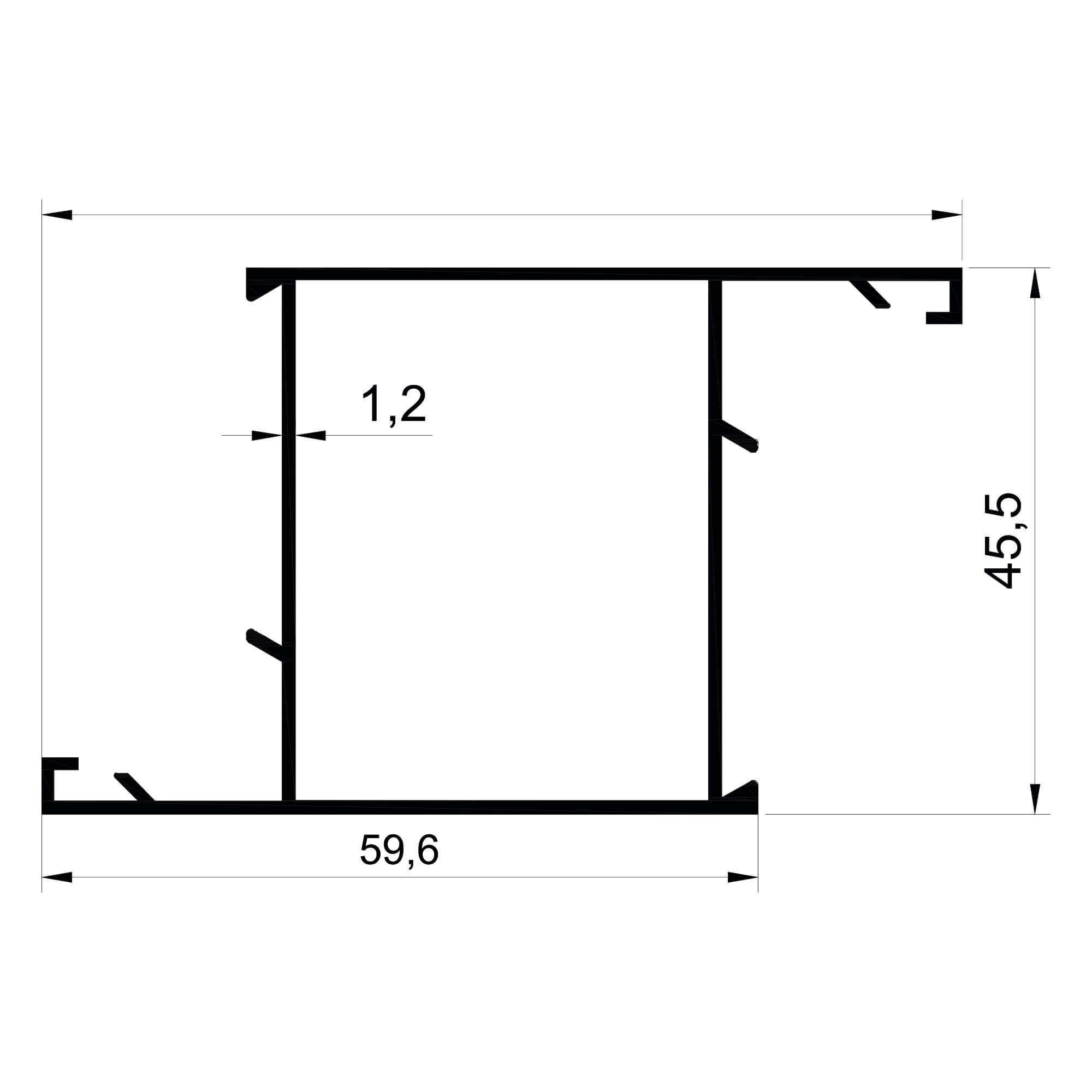 dg-16604-59.6x45.5-1.2mm-dograma-aluminyum-profil-konmetsan Konmetsan Alüminyum üretimi olan bu doğrama alüminyum profil, Dağ Group Alüminyum güvencesiyle Türkiye alüminyum sektörüne sunulmaktadır. 59,6x45,5 ölçüsü ve 1,2mm kalınlığı ile doğrama sistemlerinde dengeli ve uzun ömürlü kullanım sağlar.
