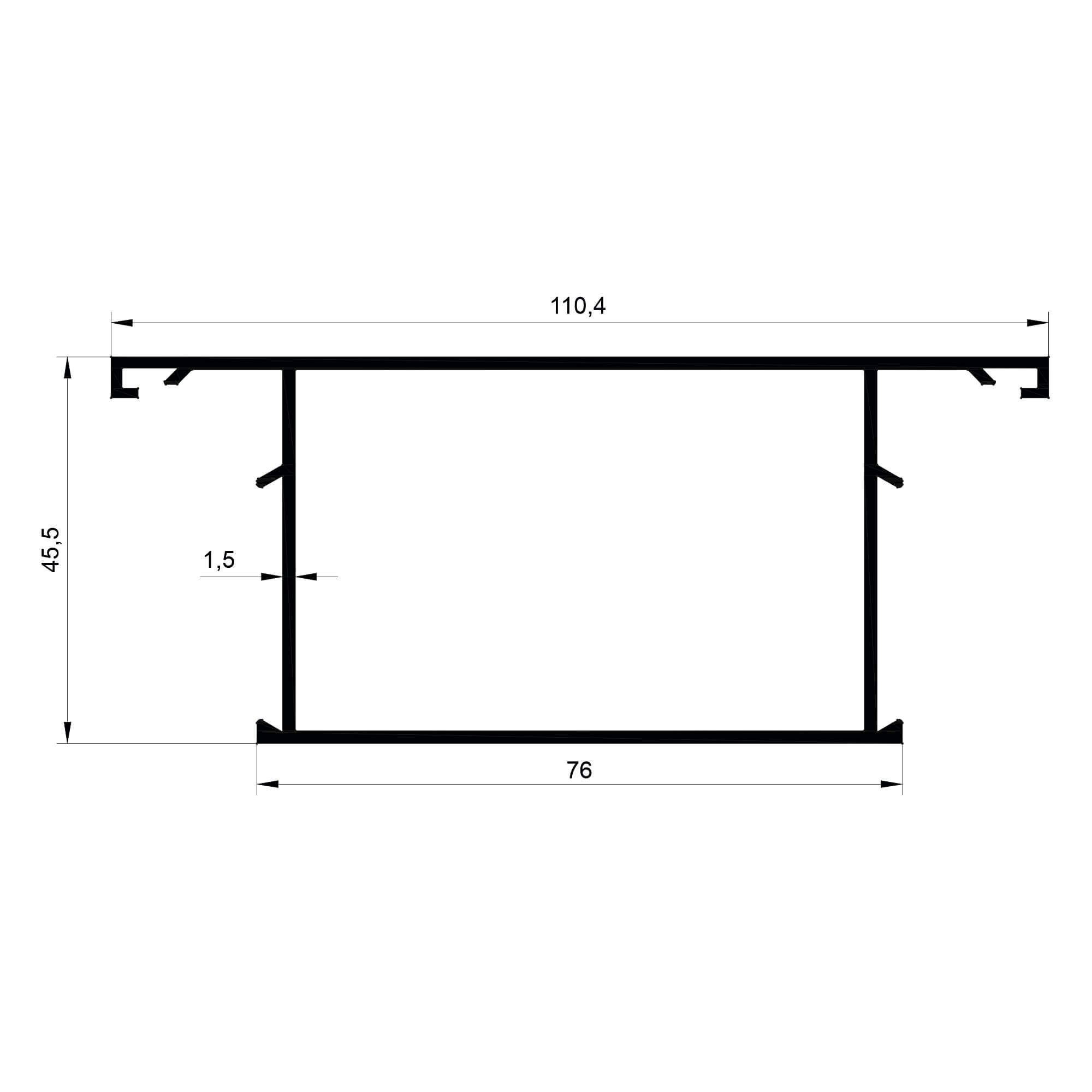 dg-16613-110.4x45.5-1.5mm-dograma-aluminyum-profil-konmetsan Konmetsan Alüminyum üretimi olan bu doğrama alüminyum profil, Dağ Group Alüminyum güvencesiyle Türkiye alüminyum sektörüne sunulmaktadır. 110,4x45,5 ölçüsü ve 1,5mm kalınlığı ile doğrama sistemlerinde maksimum dayanıklılık ve yüksek taşıma kapasitesi sağlar.