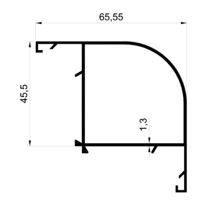 Konmetsan Alüminyum üretimi olan bu doğrama alüminyum profil, Dağ Group Alüminyum güvencesiyle Türkiye alüminyum sektörüne sunulmaktadır. 65,55x45,5 ölçüsü ve 1,3mm kalınlığı ile doğrama sistemlerinde dengeli ve dayanıklı kullanım sağlar.