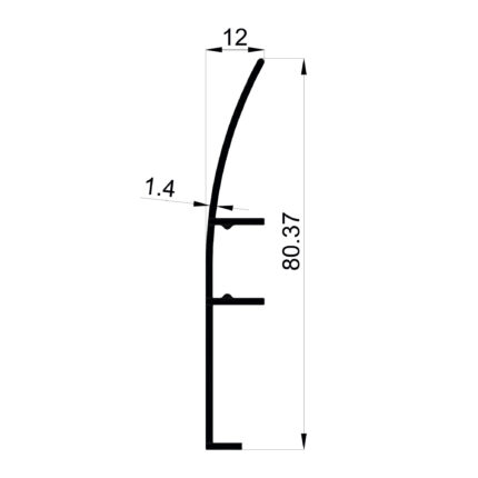 Konmetsan Alüminyum üretimi olan bu özel amaçlı alüminyum profil, Dağ Group Alüminyum güvencesiyle Türkiye alüminyum sektörüne sunulmaktadır. 12x80.37 ölçüsü ve 1.4mm kalınlığı ile uzun ve ince kesitli sistem uygulamalarına uyum sağlar.