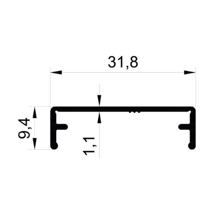 Konmetsan Alüminyum üretimi olan bu özel amaçlı alüminyum profil, Dağ Group Alüminyum güvencesiyle Türkiye alüminyum sektörüne sunulmaktadır. 31.8x9.4 ölçüsü ve 1.1mm kalınlığı ile ince ve hafif sistem uygulamalarına uyum sağlar.