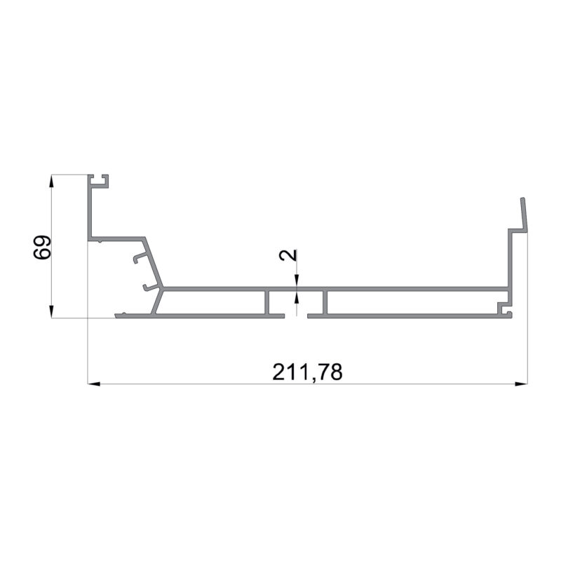 Konmetsan Alüminyum üretimi bioklimatik pergola alüminyum profil, Dağ Group Alüminyum güvencesiyle sunulmaktadır. 211.78x69 ölçüsü ve 2mm kalınlığı ile güçlü ve geniş kesitli pergola sistemlerinde yüksek dayanım sağlar.