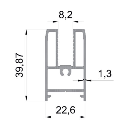Konmetsan Alüminyum üretimi giyotin alüminyum profil, Dağ Group Alüminyum güvencesiyle sunulmaktadır. 22.6x39.87 ölçüsü ve 1.3mm kalınlığı ile kompakt ve hassas giyotin sistemlerinde tamamlayıcı kullanım sağlar.
