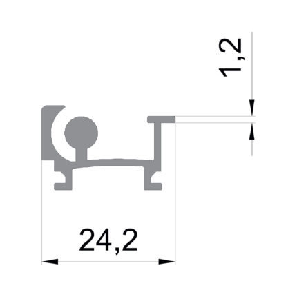 Konmetsan Alüminyum üretimi giyotin alüminyum profil, Dağ Group Alüminyum güvencesiyle sunulmaktadır. 24.2x1.2 ölçüsü ile ultra ince ve minimal kesitli giyotin sistemlerinde hassas tamamlayıcı kullanım sağlar.