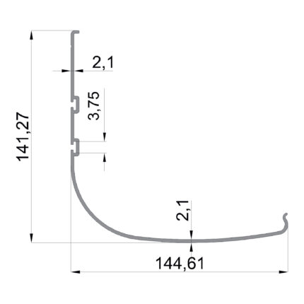 Konmetsan Alüminyum üretimi giyotin alüminyum profil, Dağ Group Alüminyum güvencesiyle sunulmaktadır. 144.61x141.27 ölçüsü ve 2.1mm kalınlığı ile geniş kesitli giyotin sistemlerinde yüksek dayanım sağlar.