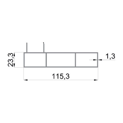 Konmetsan Alüminyum üretimi giyotin alüminyum profil, Dağ Group Alüminyum güvencesiyle sunulmaktadır. 115.3x23.3 ölçüsü ve 1.3mm kalınlığı ile ince ve uzun formda giyotin sistemlerinde tamamlayıcı kullanım sağlar.