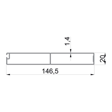Konmetsan Alüminyum üretimi pergola alüminyum profil, Dağ Group Alüminyum güvencesiyle sunulmaktadır. 146.5x20 ölçüsü ve 1.4mm kalınlığı ile uzun ve dar kesitli pergola sistemlerinde destekleyici kullanım sağlar.