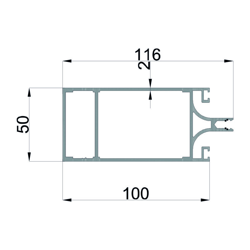 Konmetsan Alüminyum üretimi kış bahçesi alüminyum profil, 50x116 ölçüsü ve 2mm kalınlığı ile Dağ Group Alüminyum güvencesiyle sunulmaktadır. Kış bahçesi ve cam kapama sistemlerinde uzun ve dengeli taşıyıcı performans sağlar.